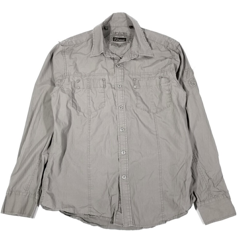 7 Diamonds Stud Embellished 7D63 Long Sleeve Button Down Shirt Mens Large gray